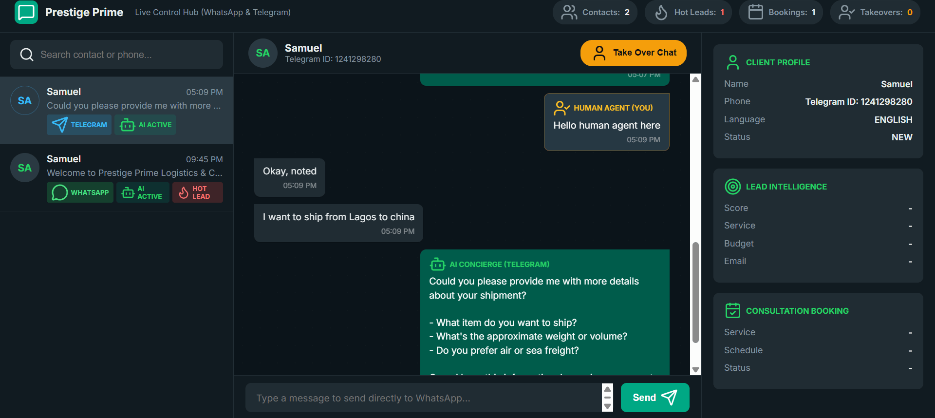 Admin Telegram Chat View